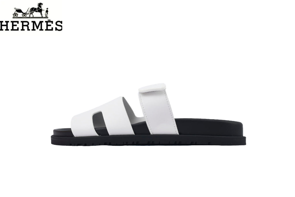 Hermès Black Leather Double-Strap Adjustable Slide Sandal