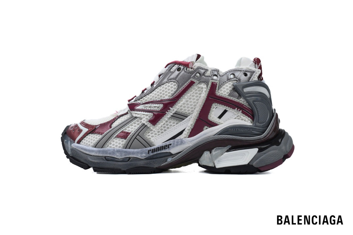 Balenciaga Runner men's shoes  women sneakers– White & Burgundy