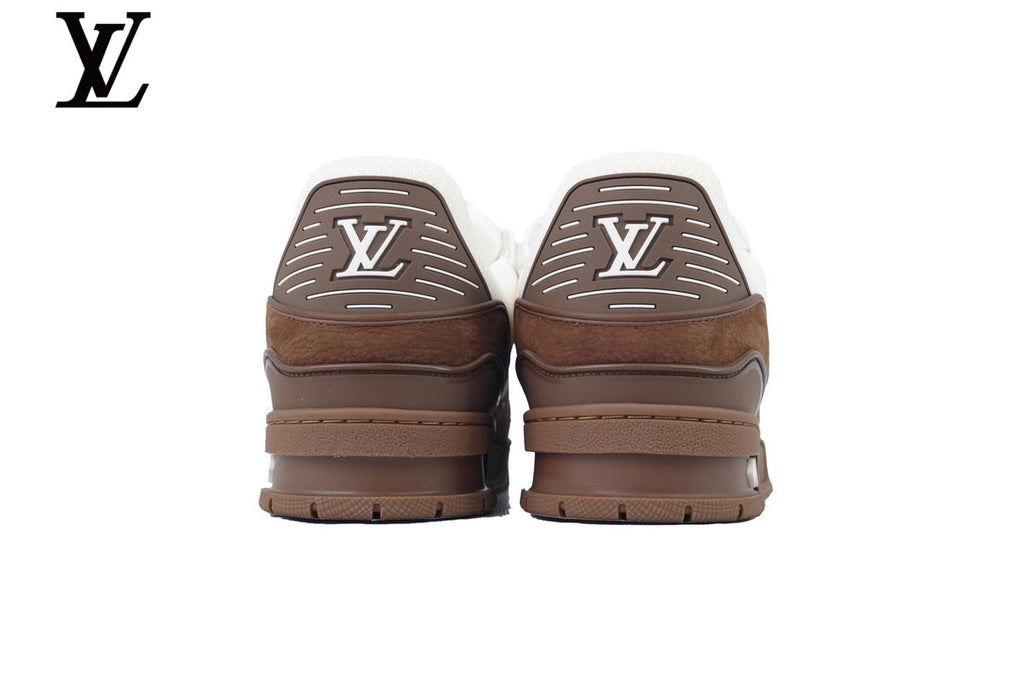 Louis Vuitton Trainer  shoes for man  women Sneaker – Brown Suede & Mesh with White Sole
