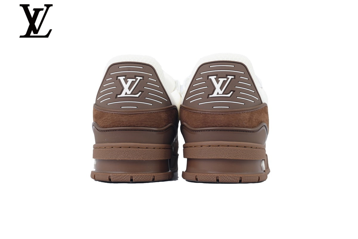 Louis Vuitton Trainer  shoes for man  women Sneaker – Brown Suede & Mesh with White Sole