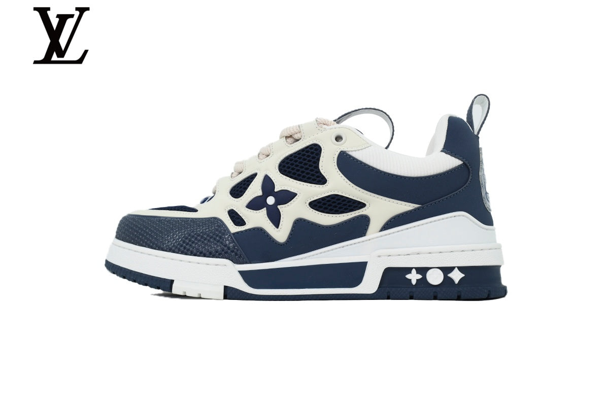 Louis Vuitton Trainer  shoes for man  women Sneaker – Navy Blue & Off-White Mesh & Leather