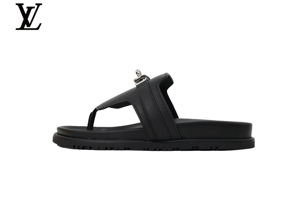 Louis Vuitton Flip Flop Sandal in Black with Metal Buckle
