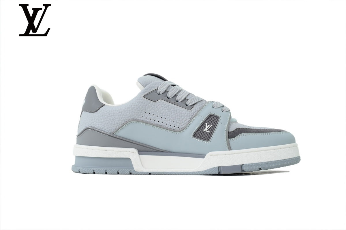 Louis Vuitton Trainer shoes for man  women Sneaker – Light Blue & Grey Leather