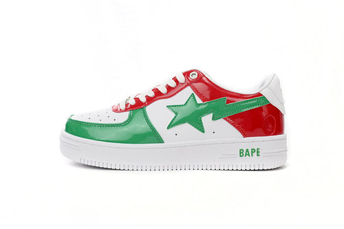 A BATHING APE BAPE STA Glossy Red, Green & White Sneakers | Women's & Men's Skate-Inspired Shoes
