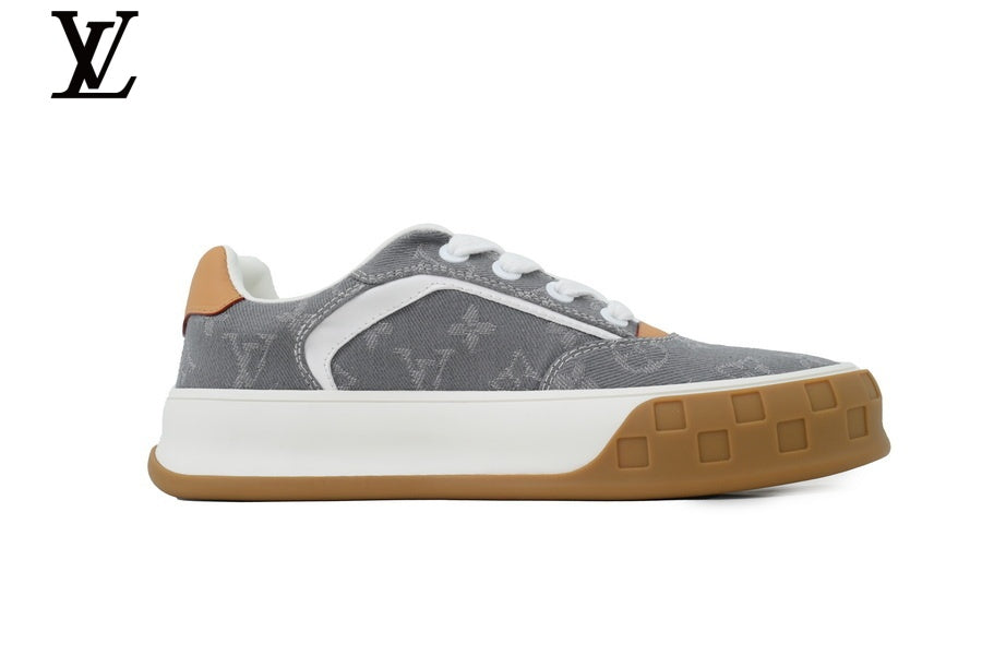 louis vuitton shoes for man  women sneakers Low Top Sneaker Grey Denim Monogram Gum Sole
