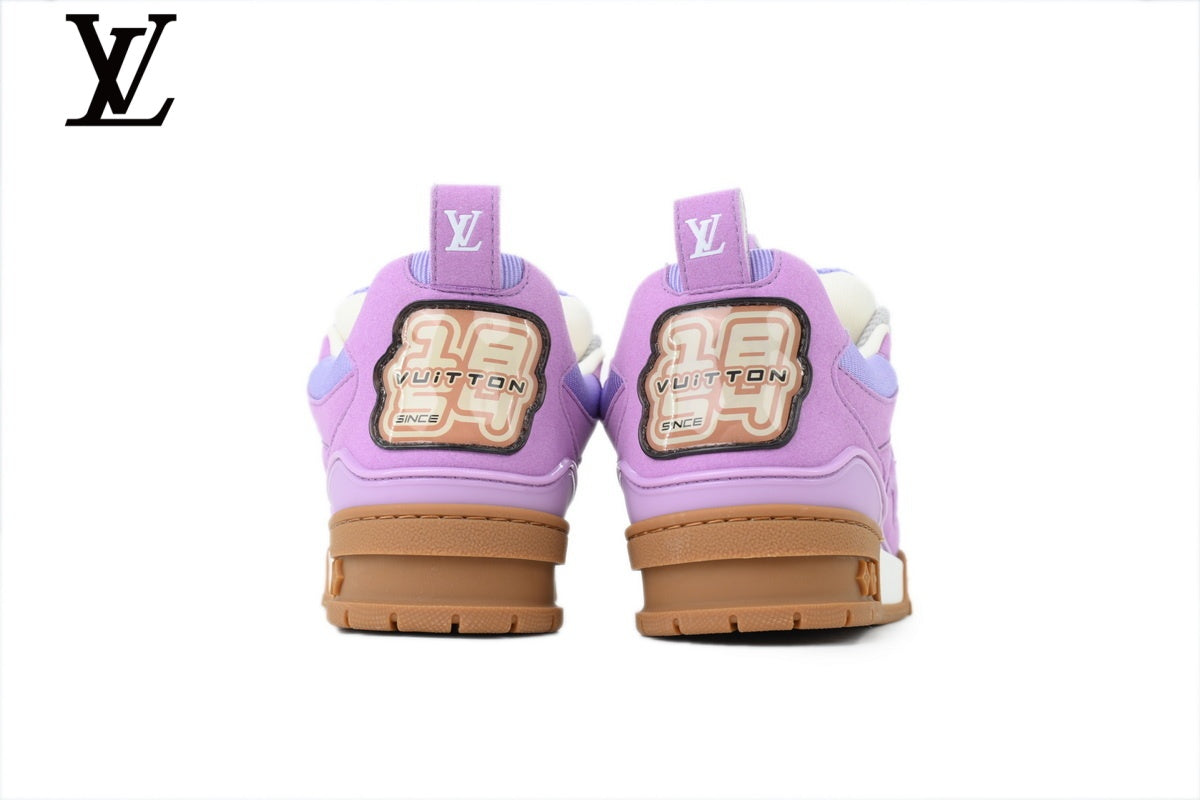 Louis Vuitton Trainer  shoes for man  women Sneaker – Purple Suede & Mesh with White & Gum Sole