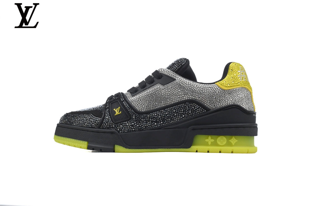 Louis Vuitton shoes for man  women LV Trainer Sneaker – Black & Yellow Rhinestone