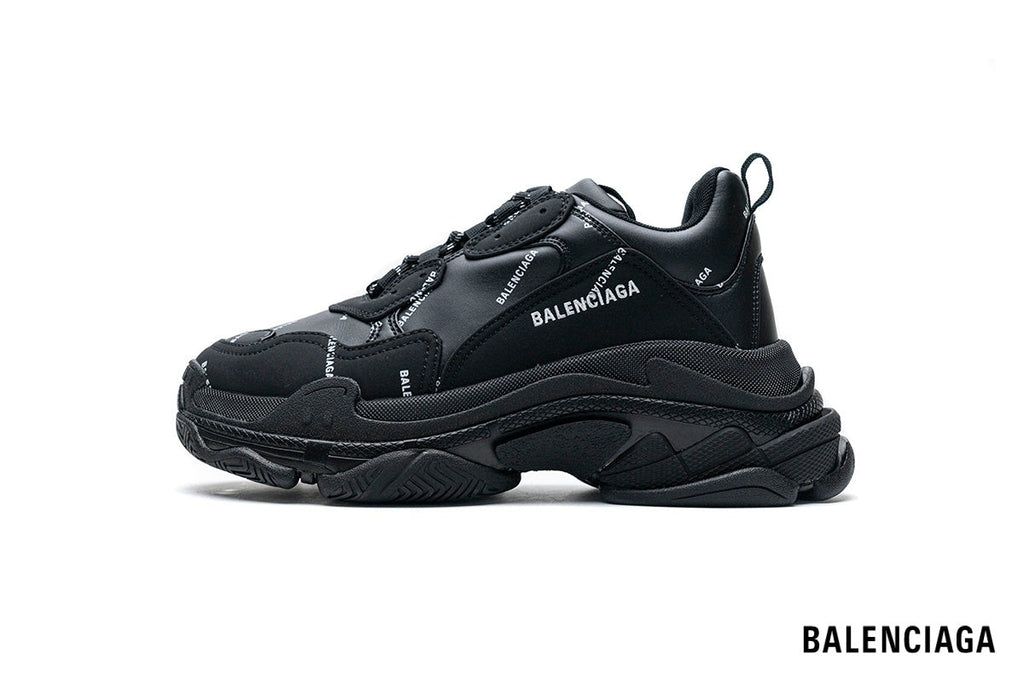 Balenciaga Triple S men's shoes  women sneakers – Black Allover Logo