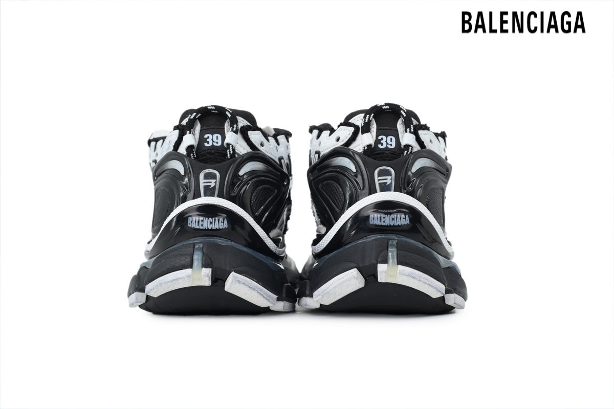 Balenciaga Runner Mid men's shoes  women sneakers Black White Distressed