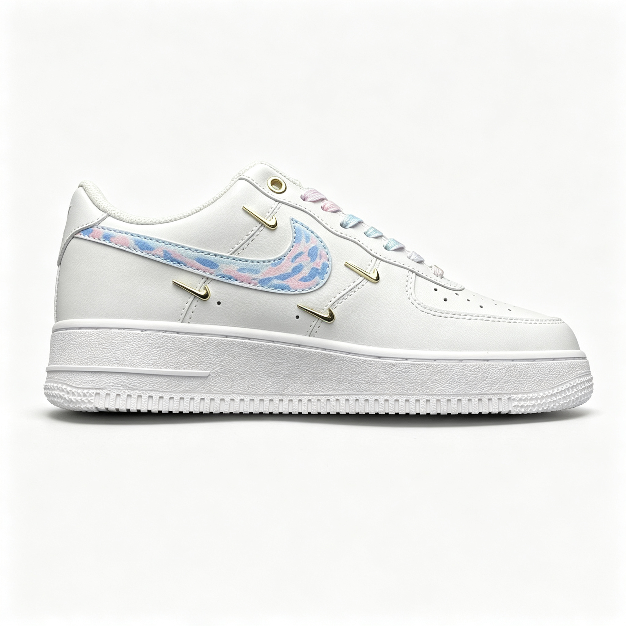 Nike Air Force 1 '07 Low Custom — Multi Mini Gold Swoosh | Pastel Camo