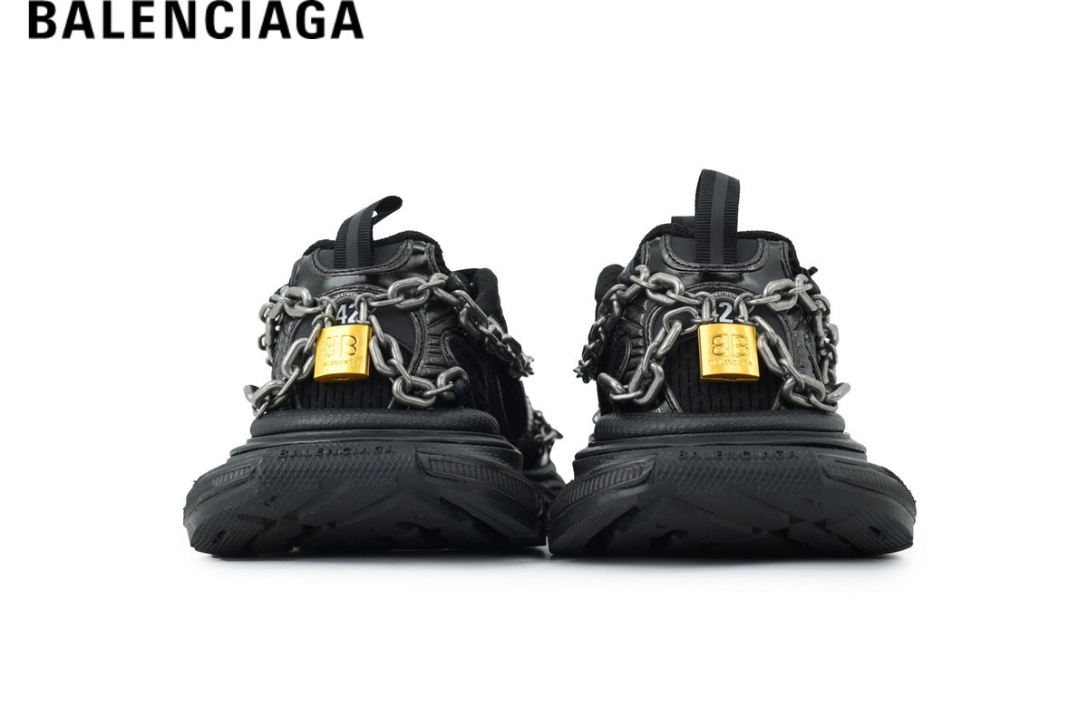 Balenciaga Track men's shoes  women sneakers - Black with Chain Detail