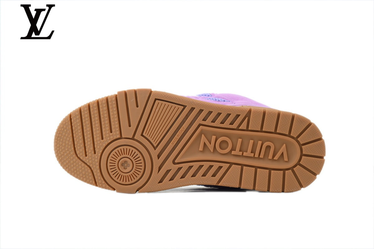 Louis Vuitton Trainer  shoes for man  women Sneaker – Purple Suede & Mesh with White & Gum Sole