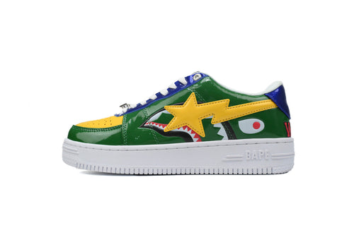 A BATHING APE BAPE STA Glossy Green, Yellow & Blue Shark Sneakers | Women's & Men's Skate-Inspired Shoes