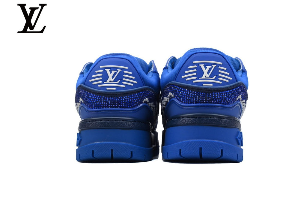 Louis Vuitton Trainer shoes for man  women Sneakers – Blue Rhinestone