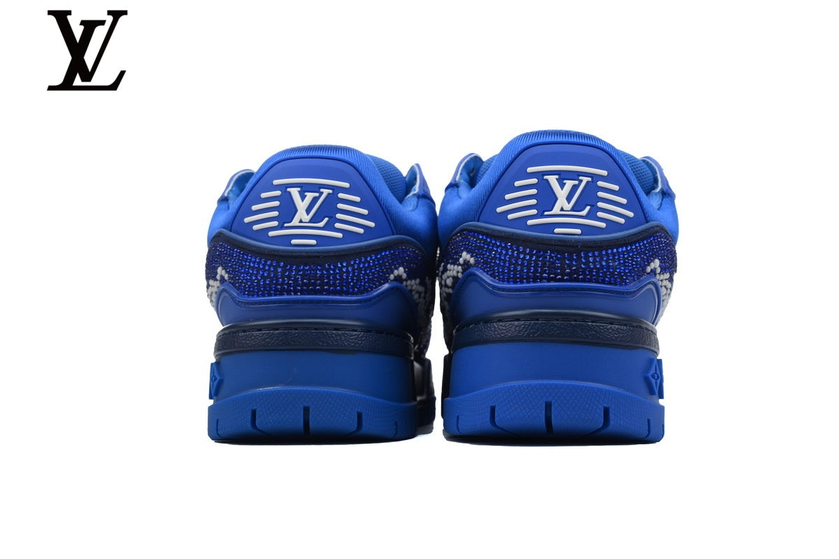 Louis Vuitton Trainer shoes for man  women Sneakers – Blue Rhinestone