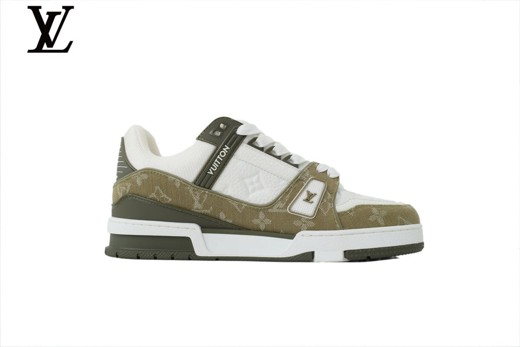 Louis Vuitton Trainer  shoes for man  women Sneaker – White & Olive Monogram