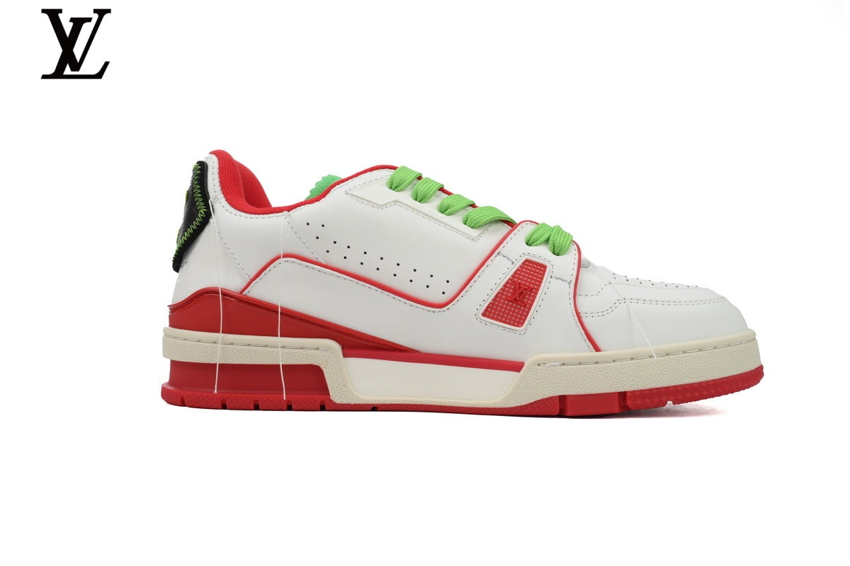 Louis Vuitton LV shoes for man  women Trainer Sneaker – White, Red & Green