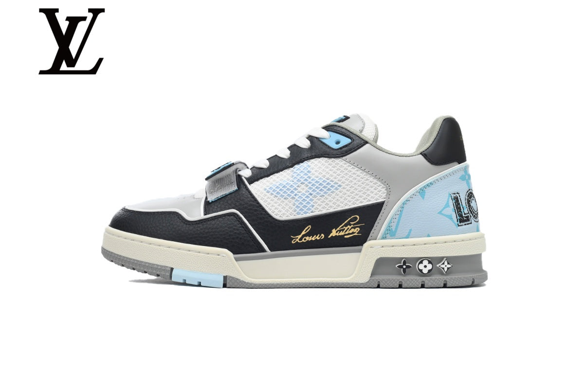 Louis Vuitton Trainer Sneakers - White, Black and Light Blue