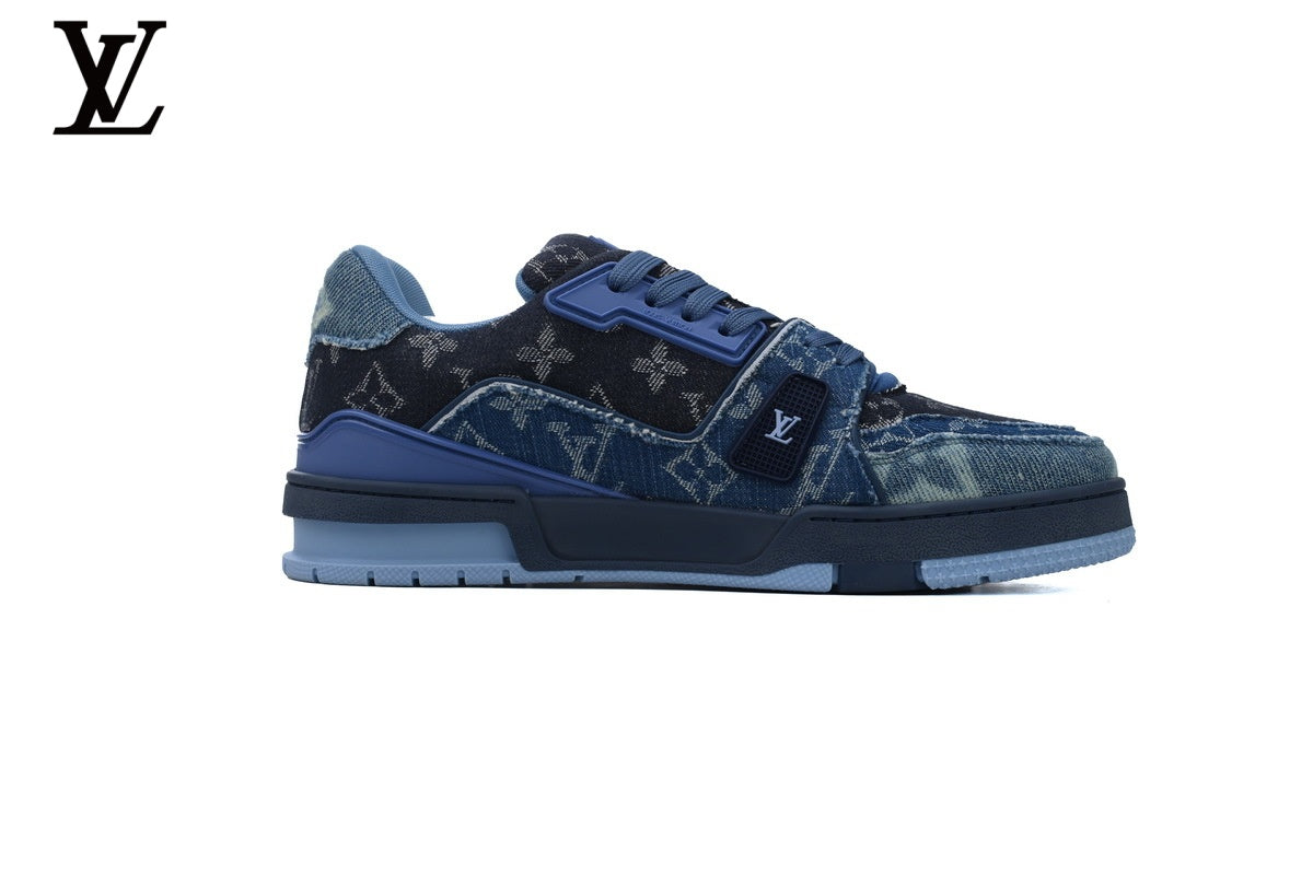 Louis Vuitton Trainer  shoes for man  women Sneaker – Blue Denim Monogram