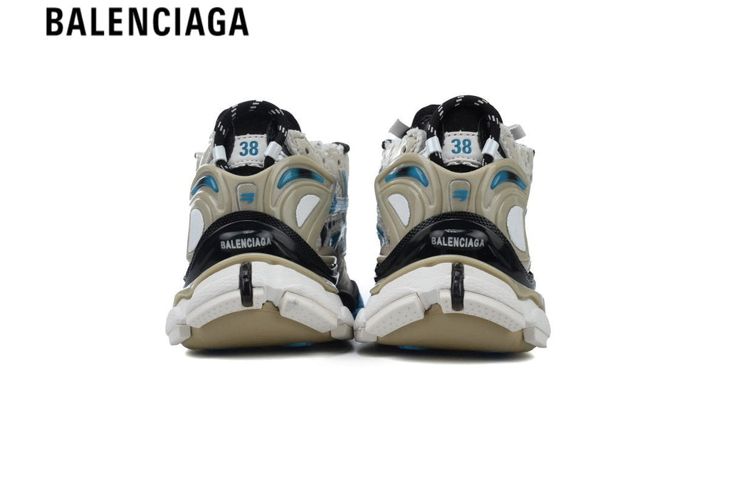 Balenciaga Runner men's shoes  women sneakers — Beige Mesh & Blue Synthetic Overlays