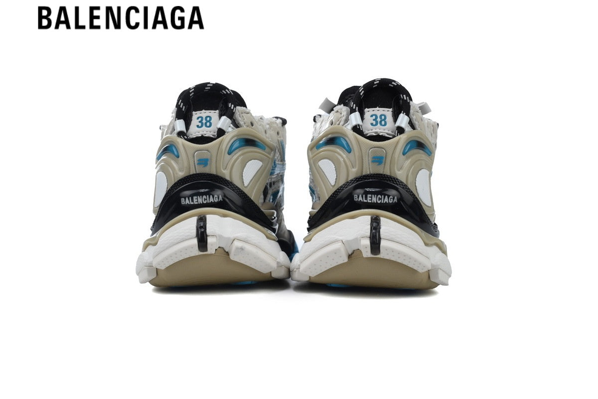 Balenciaga Runner men's shoes  women sneakers — Beige Mesh & Blue Synthetic Overlays