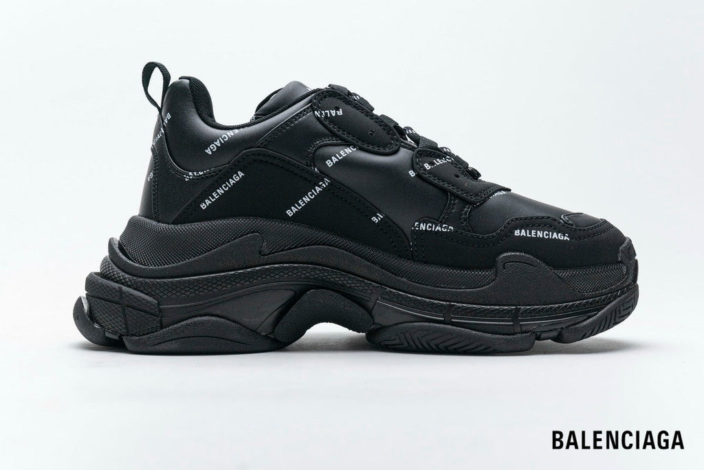 Balenciaga Triple S men's shoes  women sneakers – Black Allover Logo