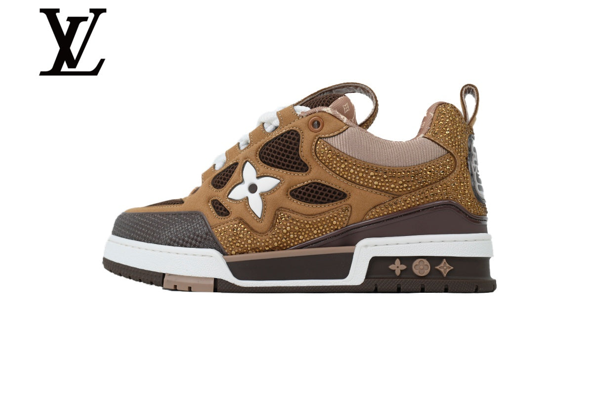 Louis Vuitton shoes for man  women Skate Sneakers - Brown Rhinestone