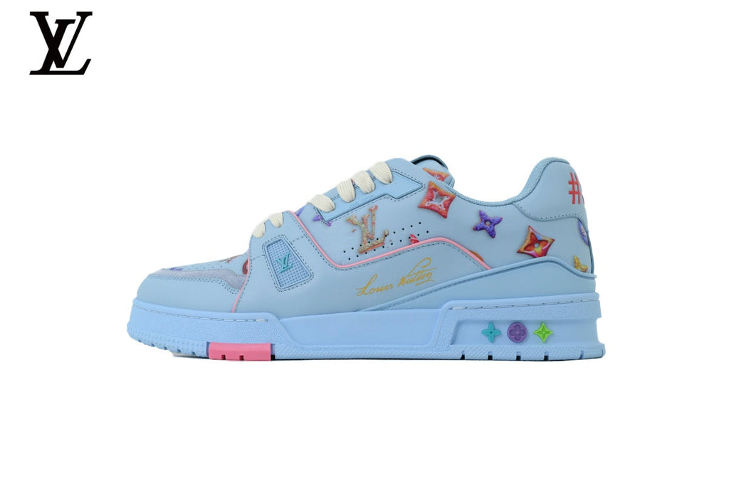Louis Vuitton Trainer  shoes for man  women Sneaker – Light Blue Multicolor Star Patch