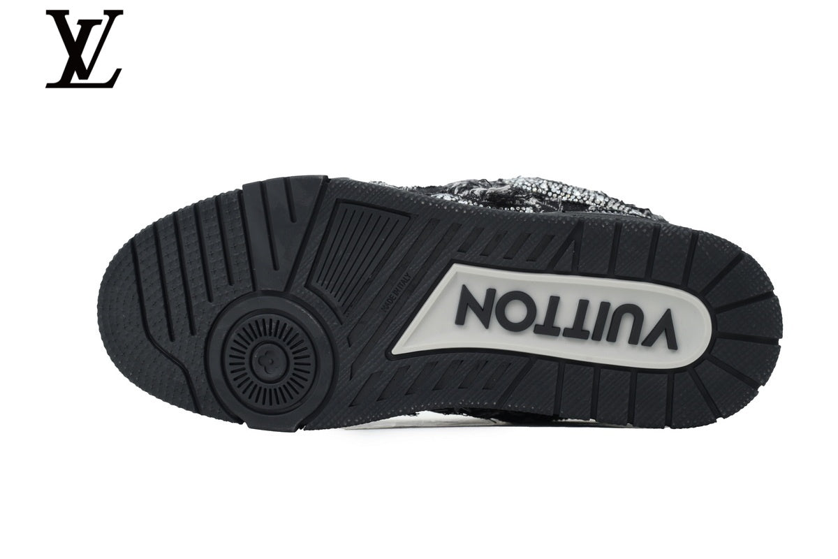 Louis Vuitton Trainer shoes for man  women Sneaker – Black Mesh with Rhinestone Embellishment