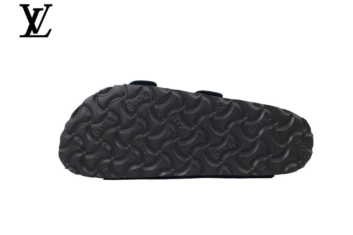 louis vuitton shoes for man  women Birkenstock Arizona Double Strap Slide Sandal – Navy Smooth Leather