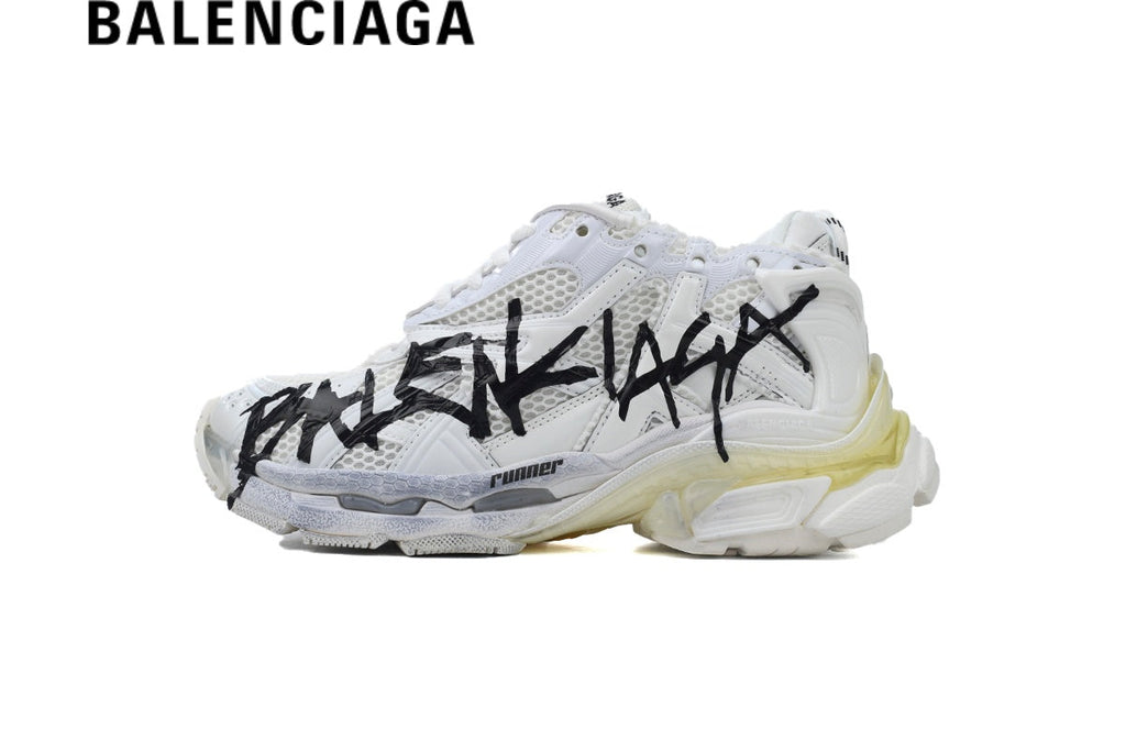 Balenciaga Runner men's shoes  women sneakers– Graffiti White