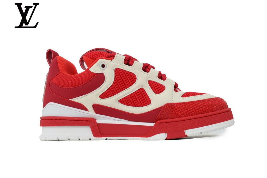 Louis Vuitton Trainer  shoes for man  women Sneaker – Red & White Mesh & Leather
