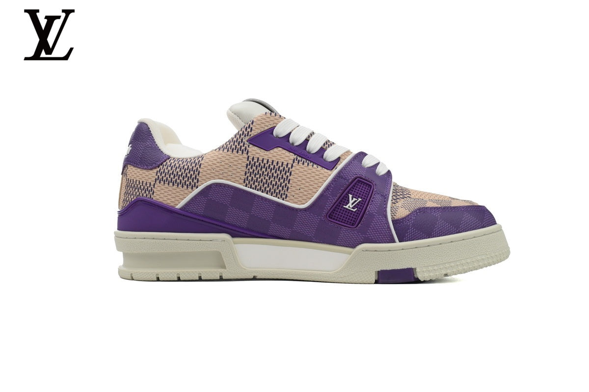 Louis Vuitton Trainer  shoes for man  women Sneaker – Purple Damier Mesh
