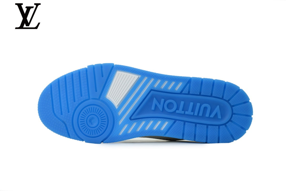 Louis Vuitton  shoes for man  women  Trainer Sneaker – White, Blue & Rhinestone
