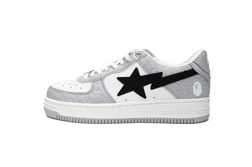A BATHING APE BAPE STA Grey & White Embossed Camo Sneakers | Women's & Men's Skate-Inspired Shoes