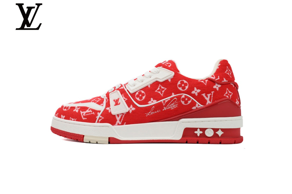 Louis Vuitton Trainer  shoes for man  women Sneaker – Red Monogram Textile