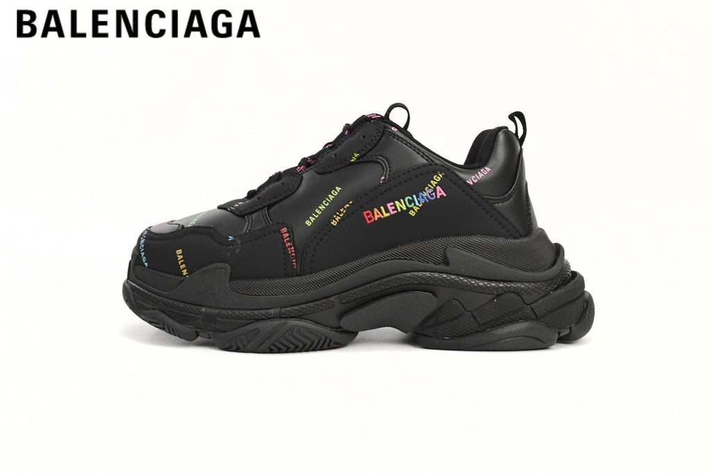 Balenciaga Triple S men's shoes  women sneakers — Black Multicolor Logo