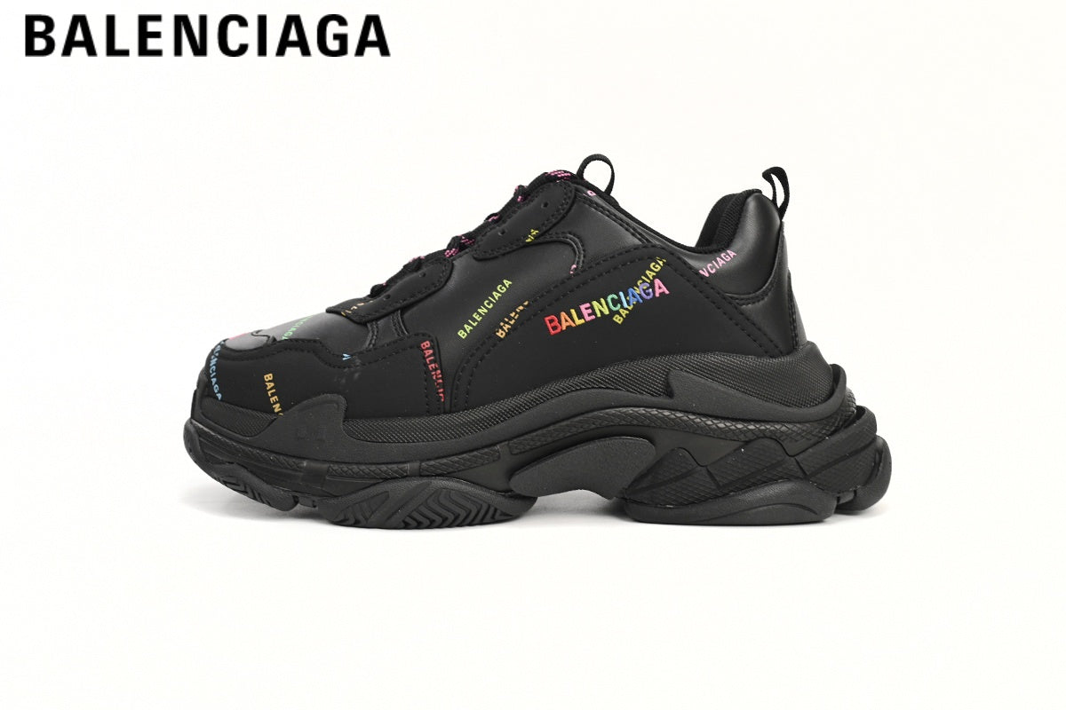 Balenciaga Triple S men's shoes  women sneakers — Black Multicolor Logo