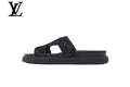 louis vuitton shoes for man  women Black Monogram-Pattern Cutout Slides | Sizes 35–46