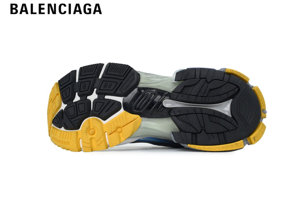 Balenciaga Runner Mid Sneaker — Silver Mesh, Blue & Yellow Synthetic Overlays