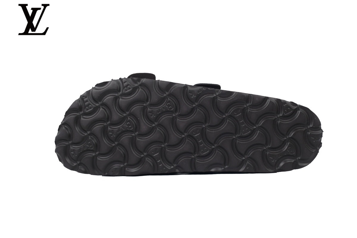 louis vuitton shoes for man  women Birkenstock Slide Sandal in Dark Grey with Double Buckle and Cork Footbed