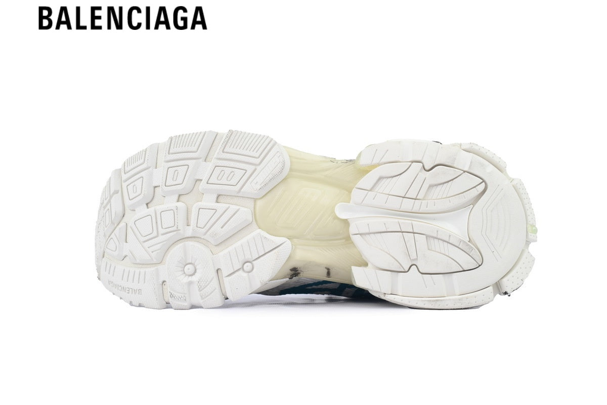 Balenciaga Runner men's shoes  women sneakers — White Mesh & Blue Graffiti Print