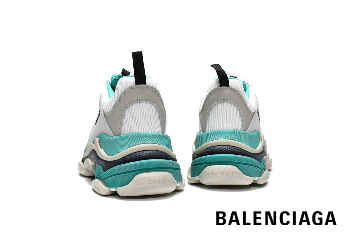 Balenciaga Triple S men's shoes  women sneakers – White & Turquoise