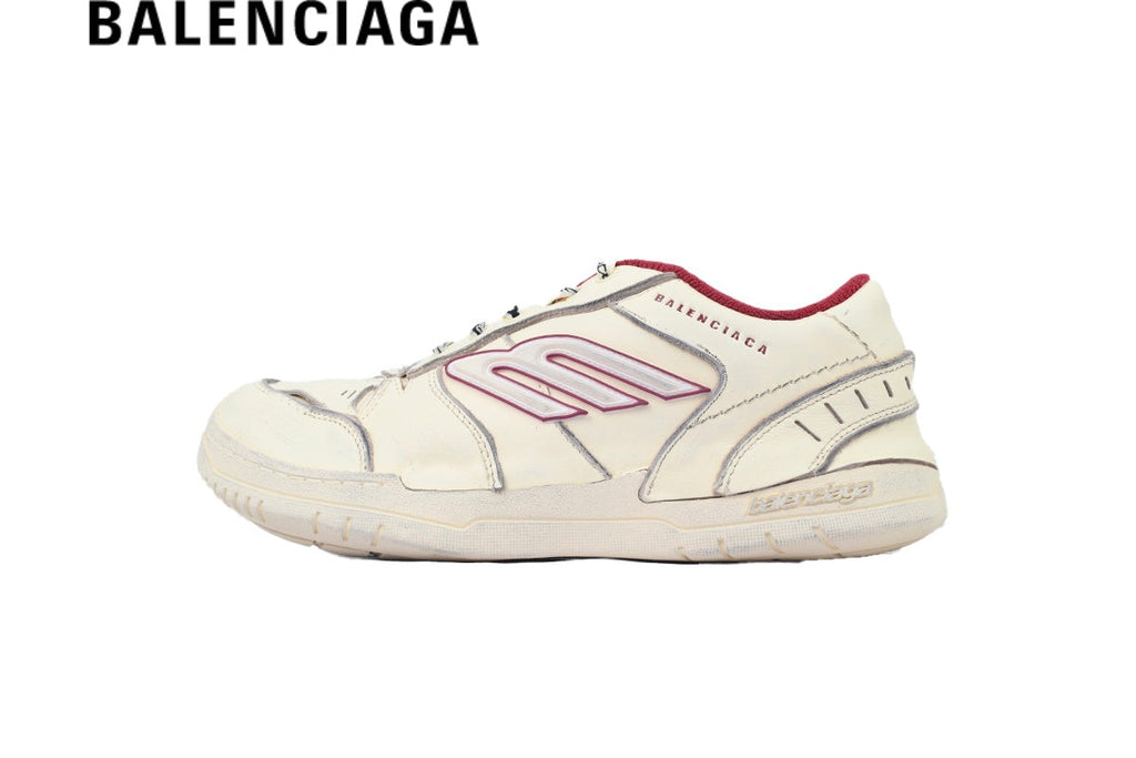 Balenciaga Skate men's shoes  women sneakers Cream & Burgundy