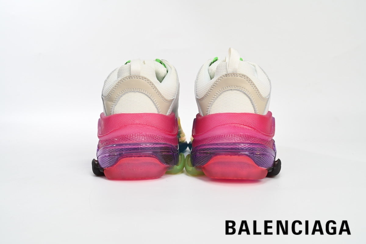 Balenciaga Triple S  men's shoes  women sneakers– White, Rainbow & Clear Sole