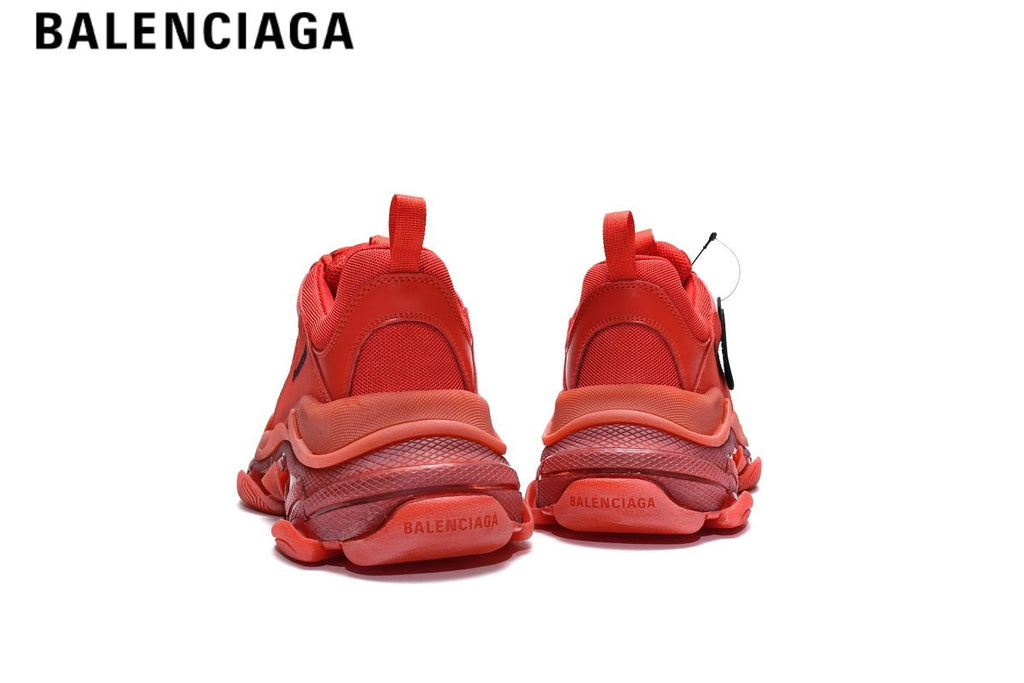 Balenciaga Triple S men's shoes  women sneakers — All Red, Clear Sole