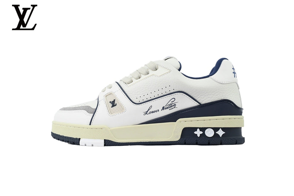 Louis Vuitton Trainer  shoes for man  women Sneaker – White & Navy Signature