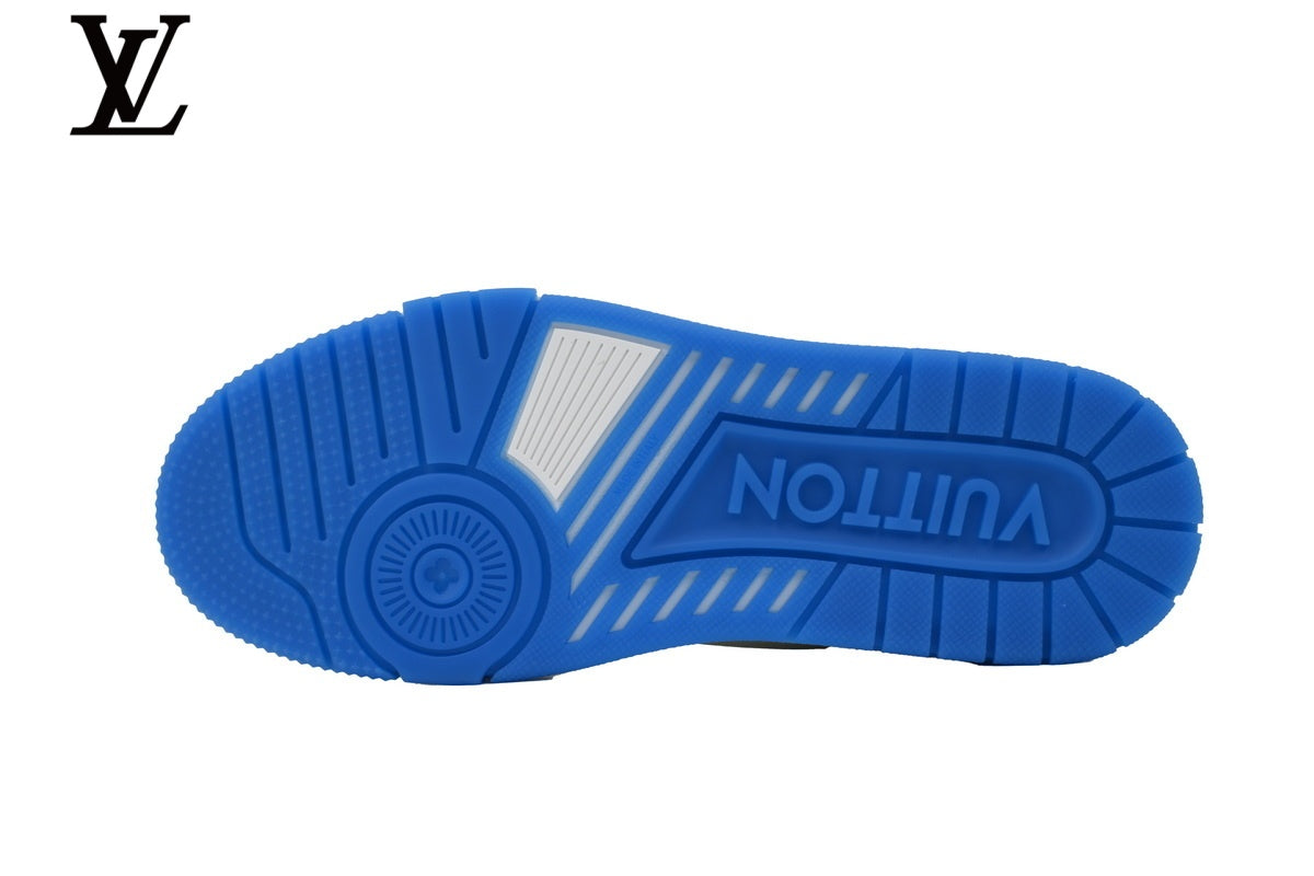 Louis Vuitton Trainer  shoes for man  women  Sneaker – White with Blue Sole