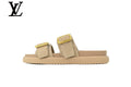 louis vuitton shoes for man  women Beige Monogram-Pattern Suede-Look Double-Strap Slides | Sizes 35–46