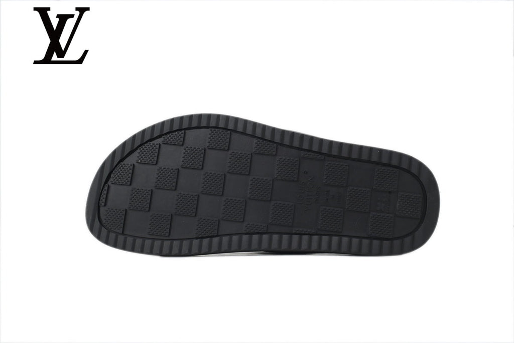 louis vuitton shoes for man  women Black Monogram-Pattern Cutout Slides | Sizes 35–46